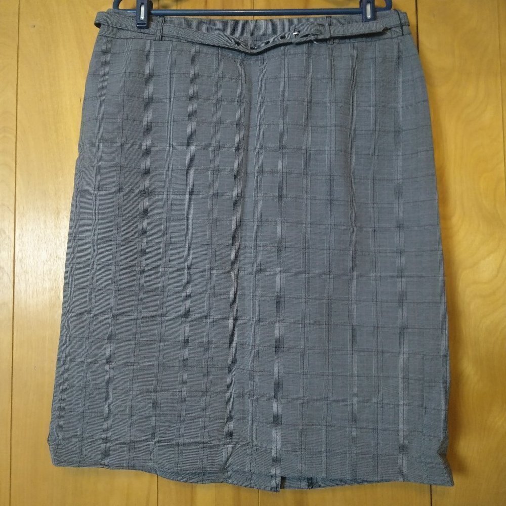 JM COLLECTION WOMEN'S SIZE 14 GRAY PLAID BELTED SKIRT NEW